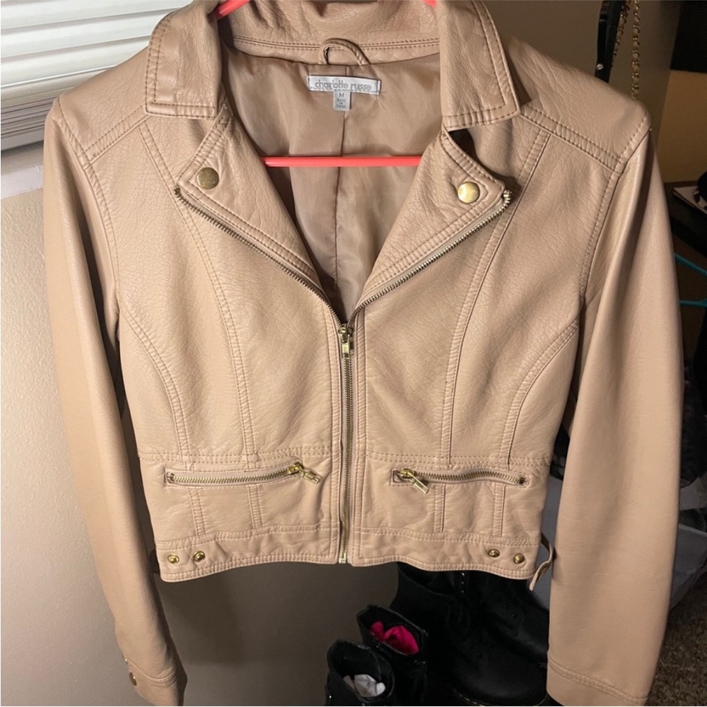 Charlotte Russe Tan faux Leather Moto Jacket